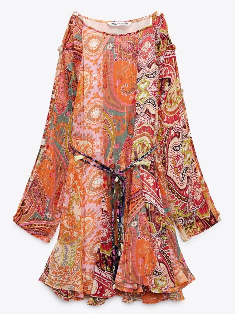 Zara Orange Pink Paisley Boho Tunic Dress